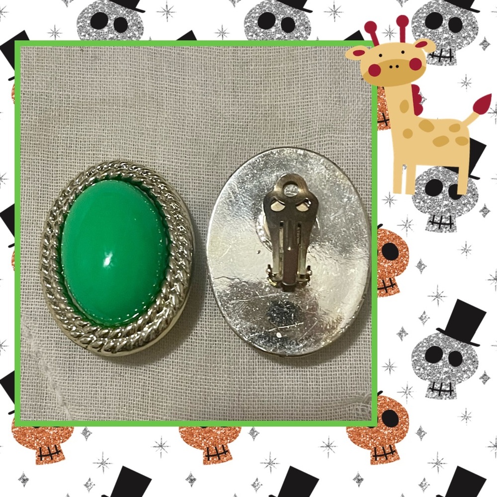 Green acrylic and gold tone clip on earrings